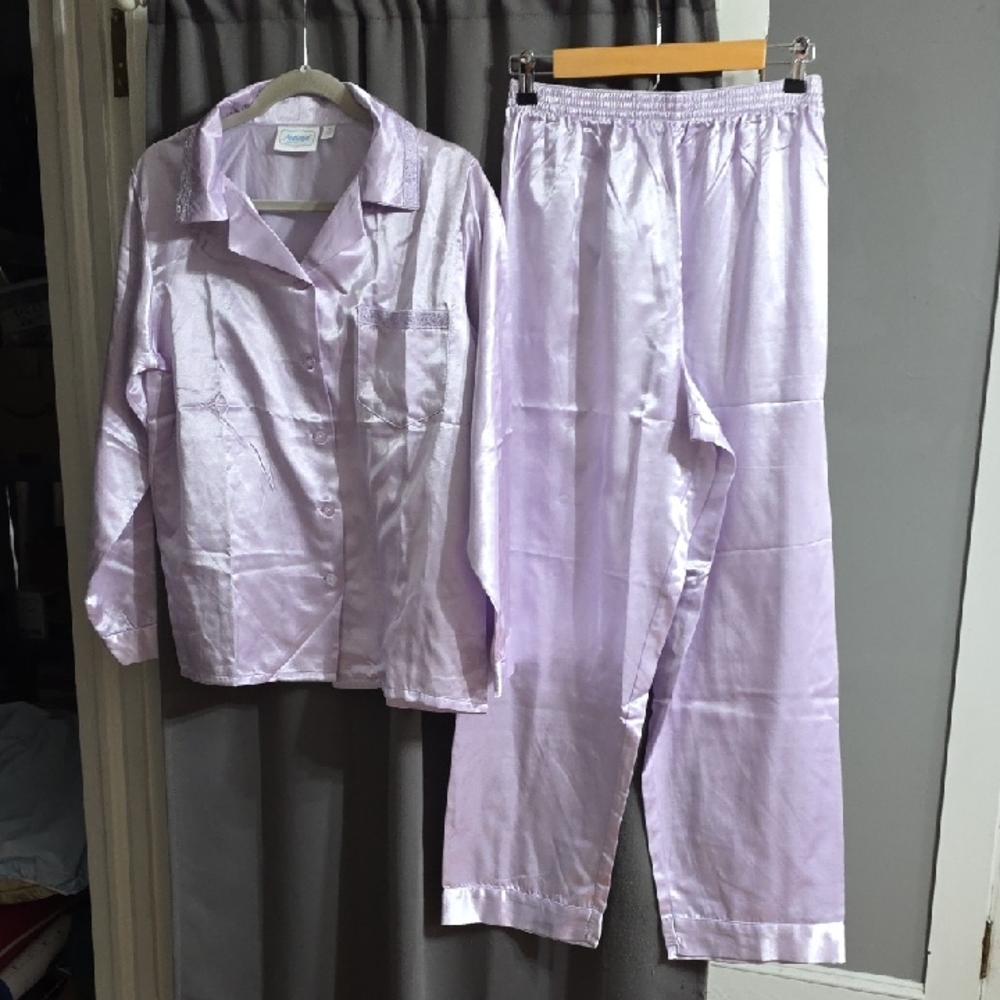 VTG NWT National Womens Satiny Look Pajama Set‎ Baby Blue Sz M